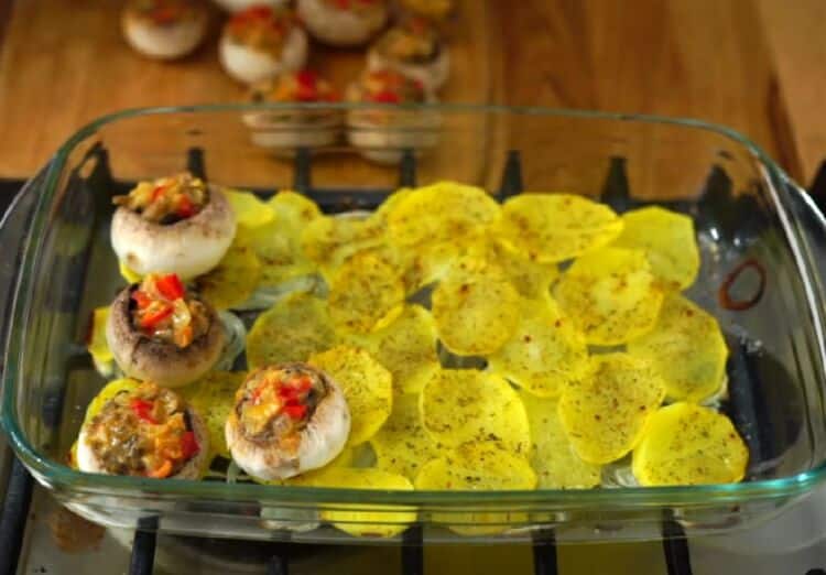 Recept plněné žampiony pečené se zeleninou